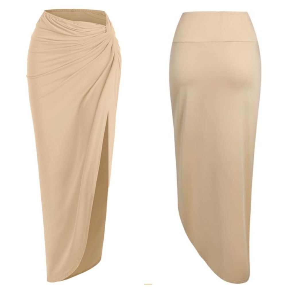 NWT Zaful Marled Twist High Slit Beige Skirt Sz S